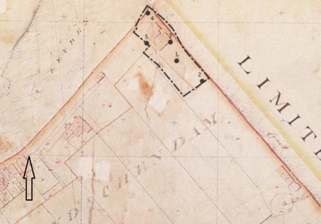 Afb. 2. Minuutplan van de gemeente Stompwijk uit 1819 waarop op het onderzochte terrein een gebouw is ingetekend (bron, De Groot 2007).